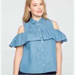 Draper James Size 26 Light Blue Denim Cold Shoulder Blouse